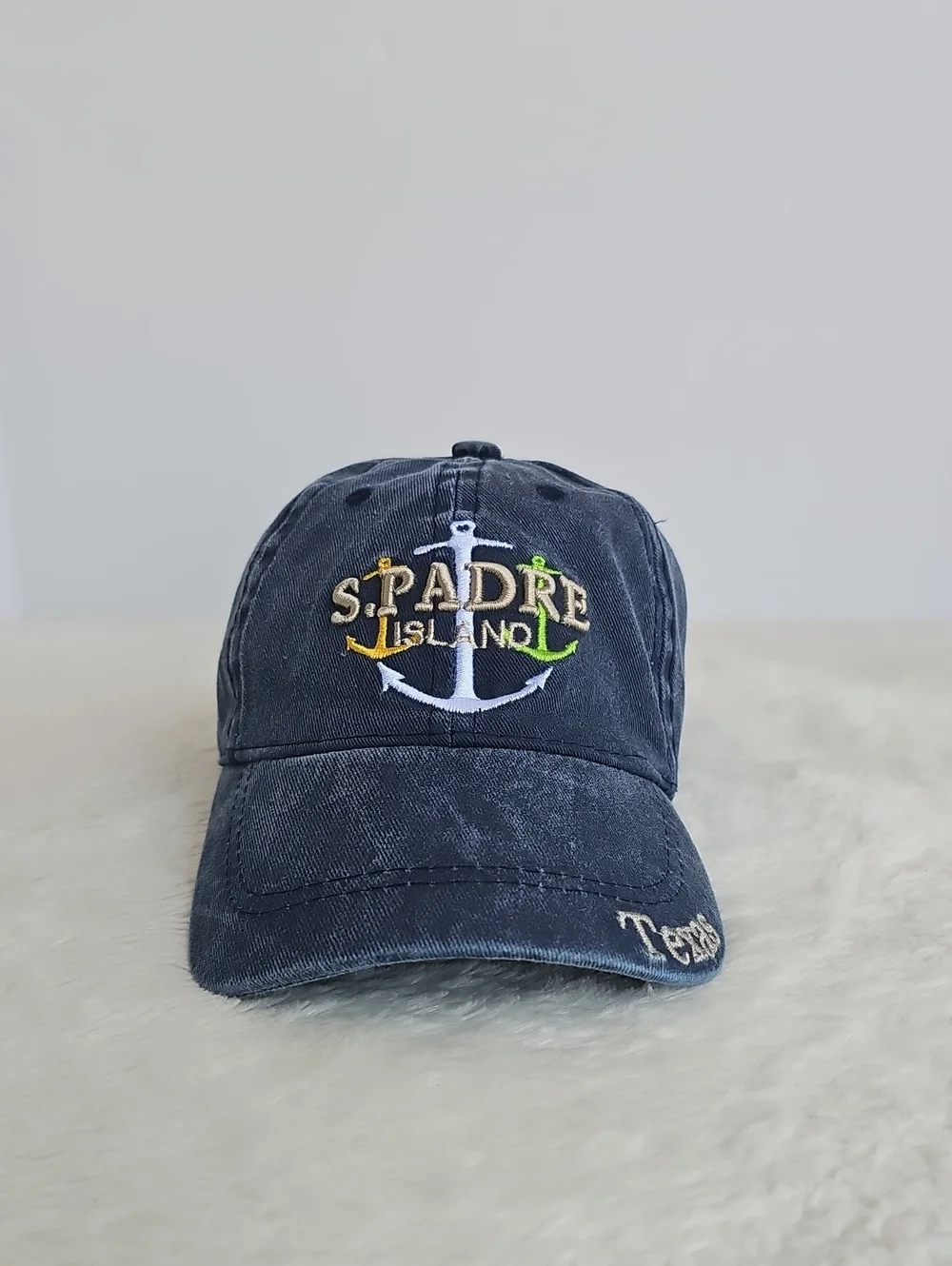 Lucky 7 South Padre Island Texas Vintage Wash Baseball Cap Anchor